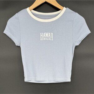 Aeropostale Women's Hawaii Honolulu Baby Tee M Light Blue Seriously Soft Y2k